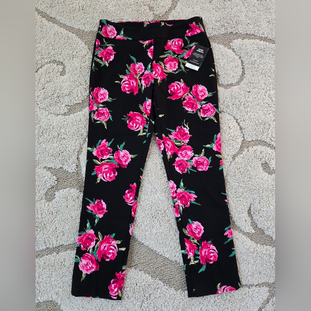 Counterparts Floral/Roses Pull On Ankle Pants, Size 10